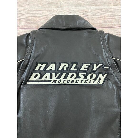 Harley Davidson Embroidered Leather Motorcycle Jacket - XS - Picture 12 of 13